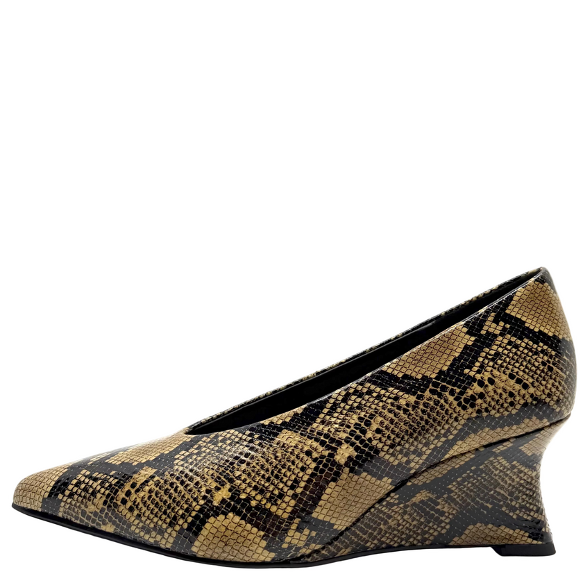 Mollini Camye Wedge Heels Fawn & Black Snake Leather