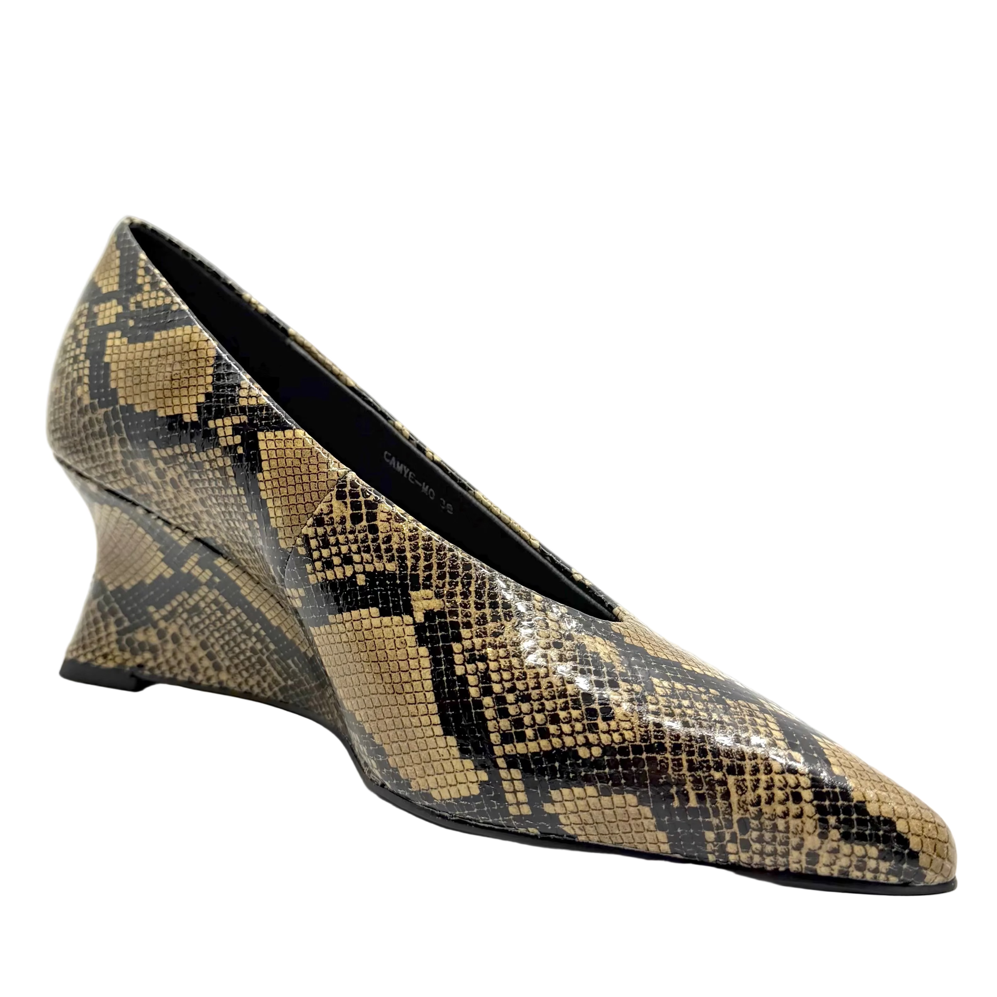 Mollini Camye Wedge Heels Fawn & Black Snake Leather