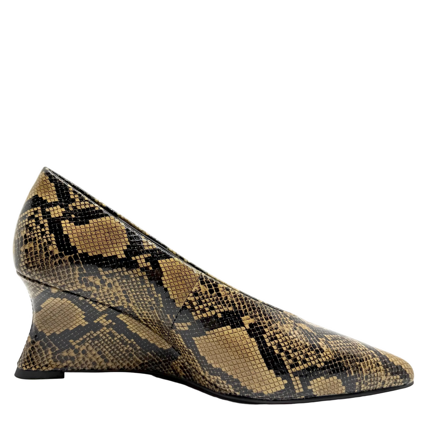 Mollini Camye Wedge Heels Fawn & Black Snake Leather