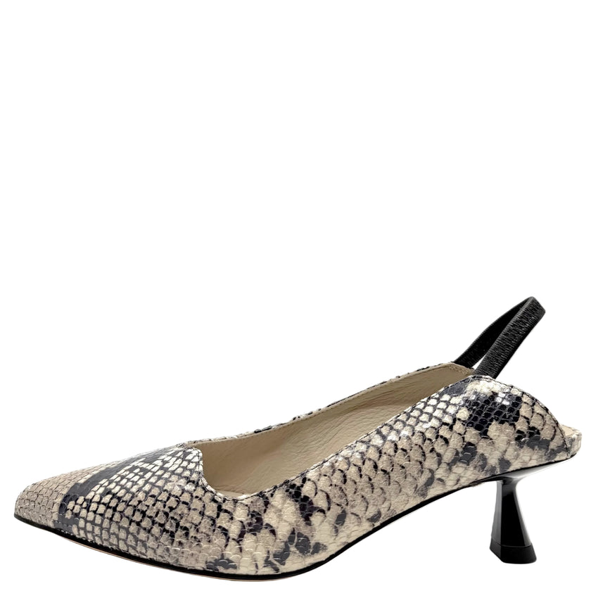Top End Vini Slingback Kitten Heels Black & White Snake Leather