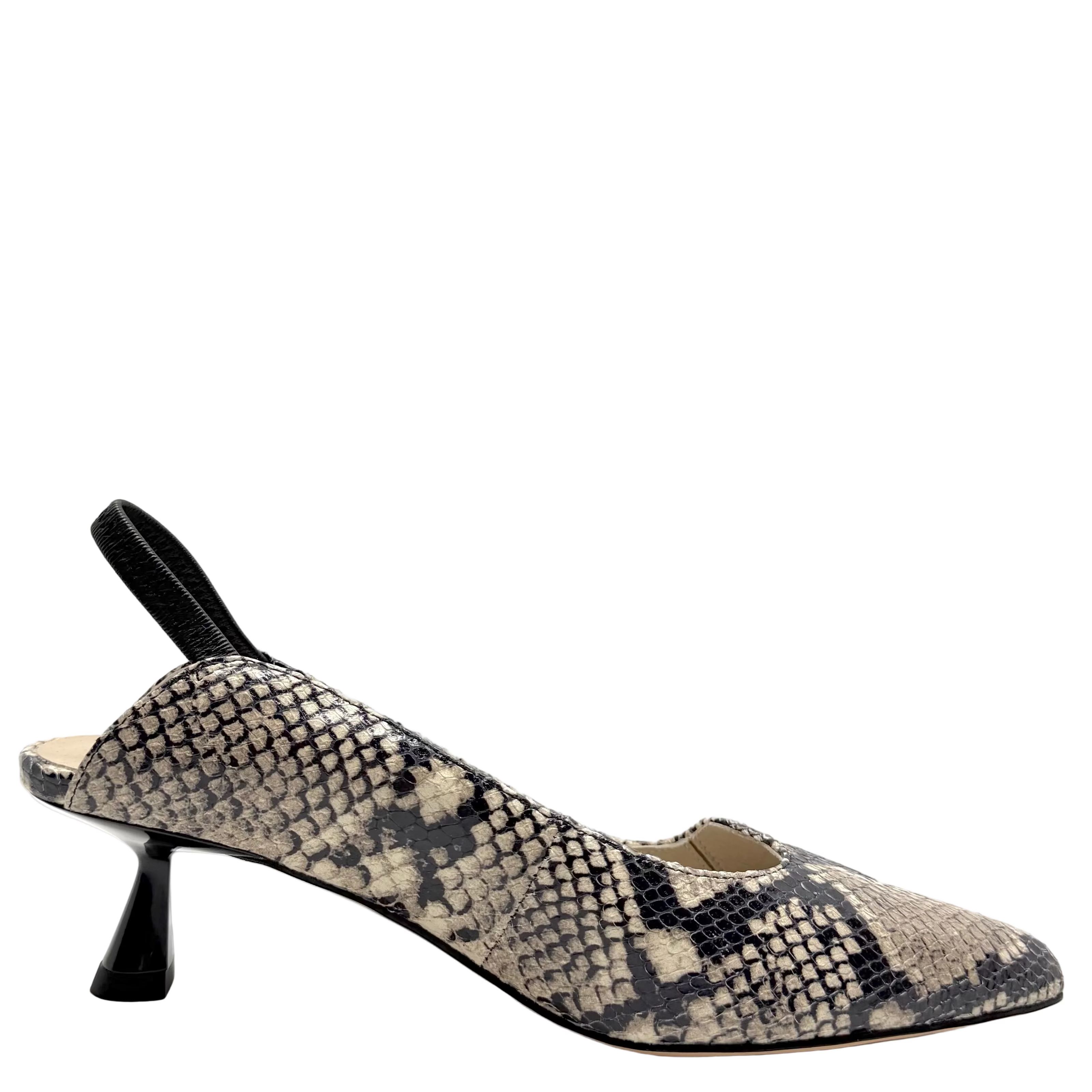 Top End Vini Slingback Kitten Heels Black & White Snake Leather