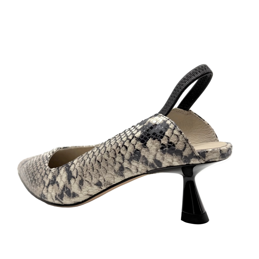 Top End Vini Slingback Kitten Heels Black & White Snake Leather