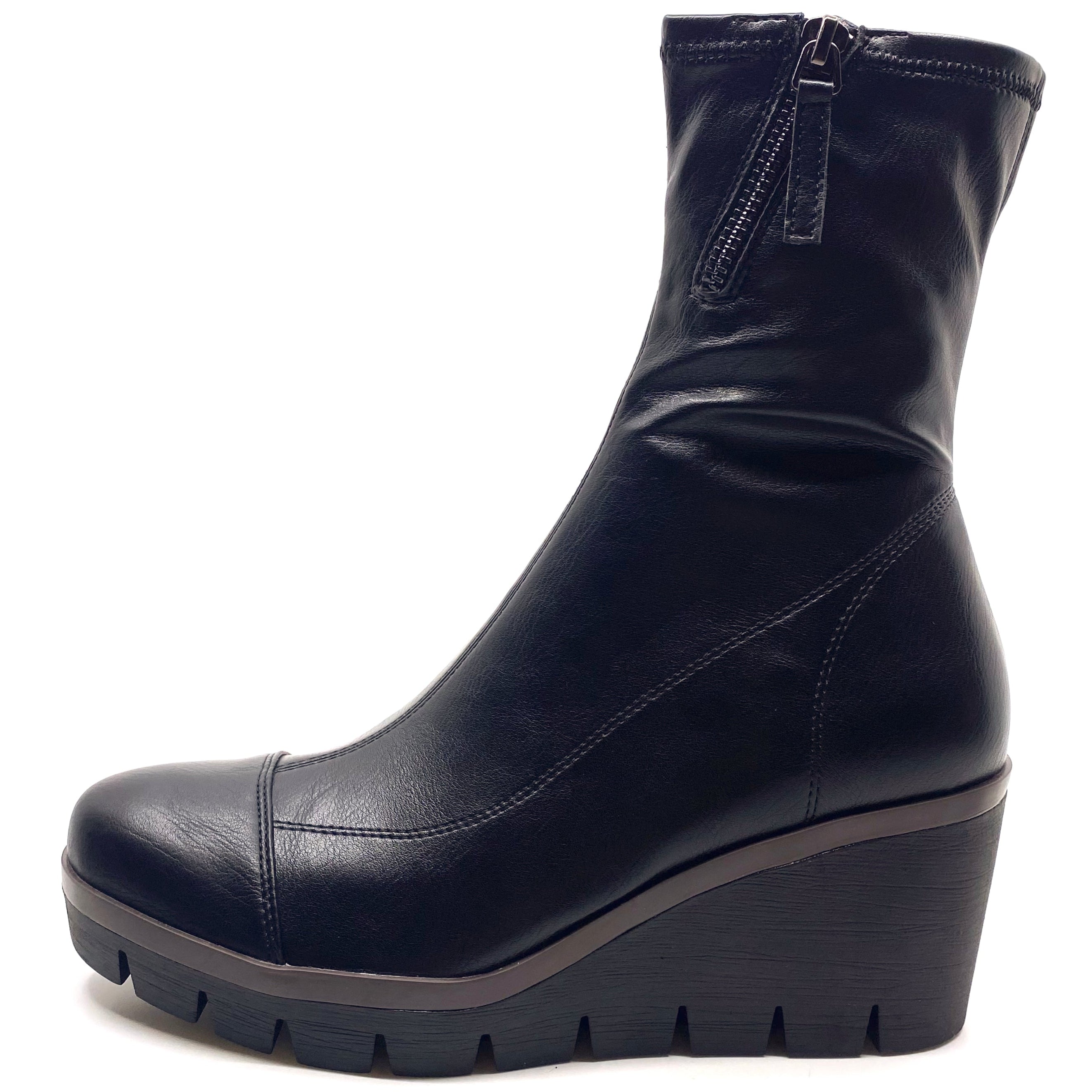 Django & Juliette Nucio Wedge Boots Black Stretch Smooth