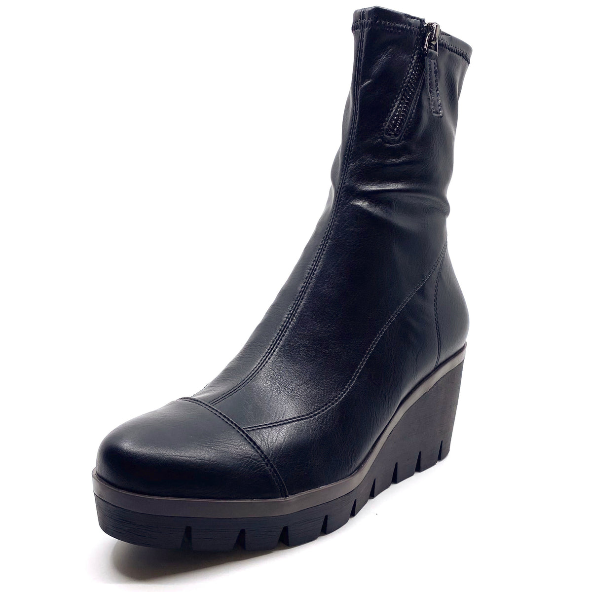 Django & Juliette Nucio Wedge Boots Black Stretch Smooth