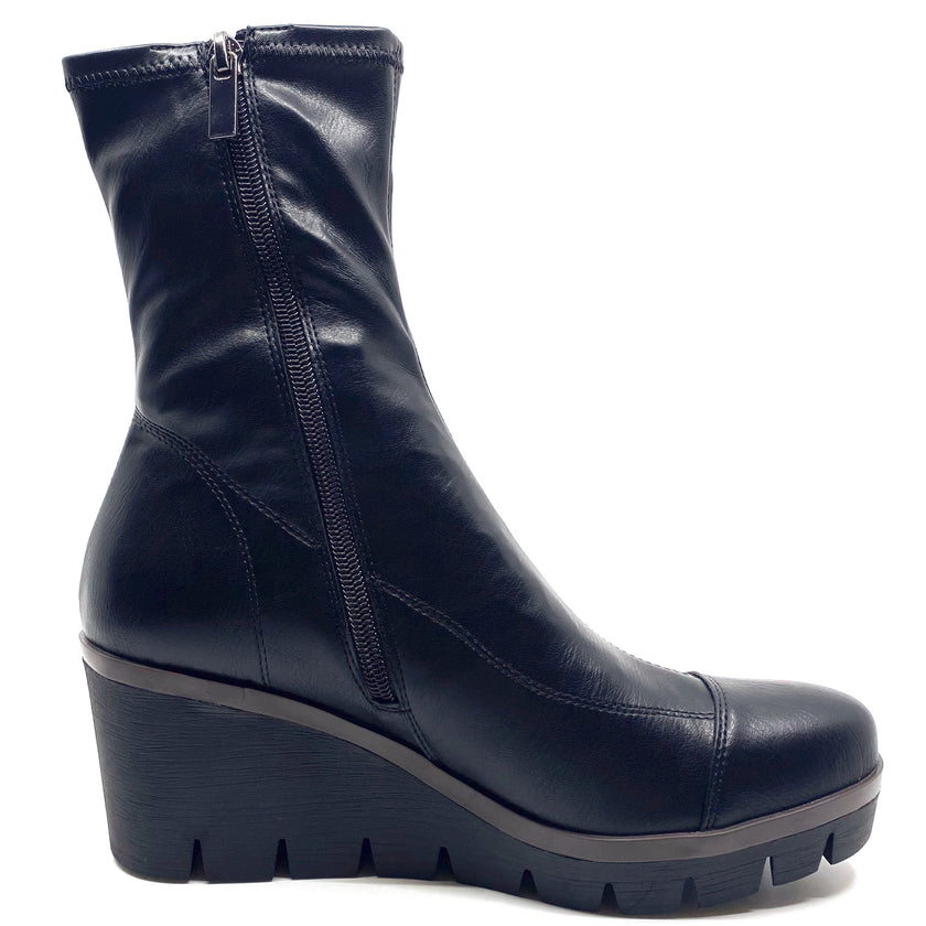 Django & Juliette Nucio Wedge Boots Black Stretch Smooth