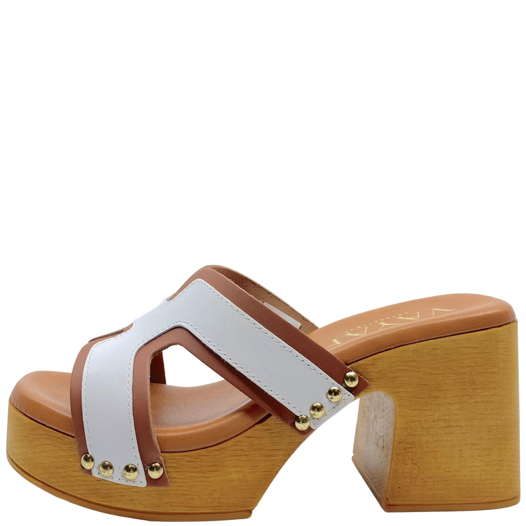 Vayah Ari Platform Heels White Combo Leather
