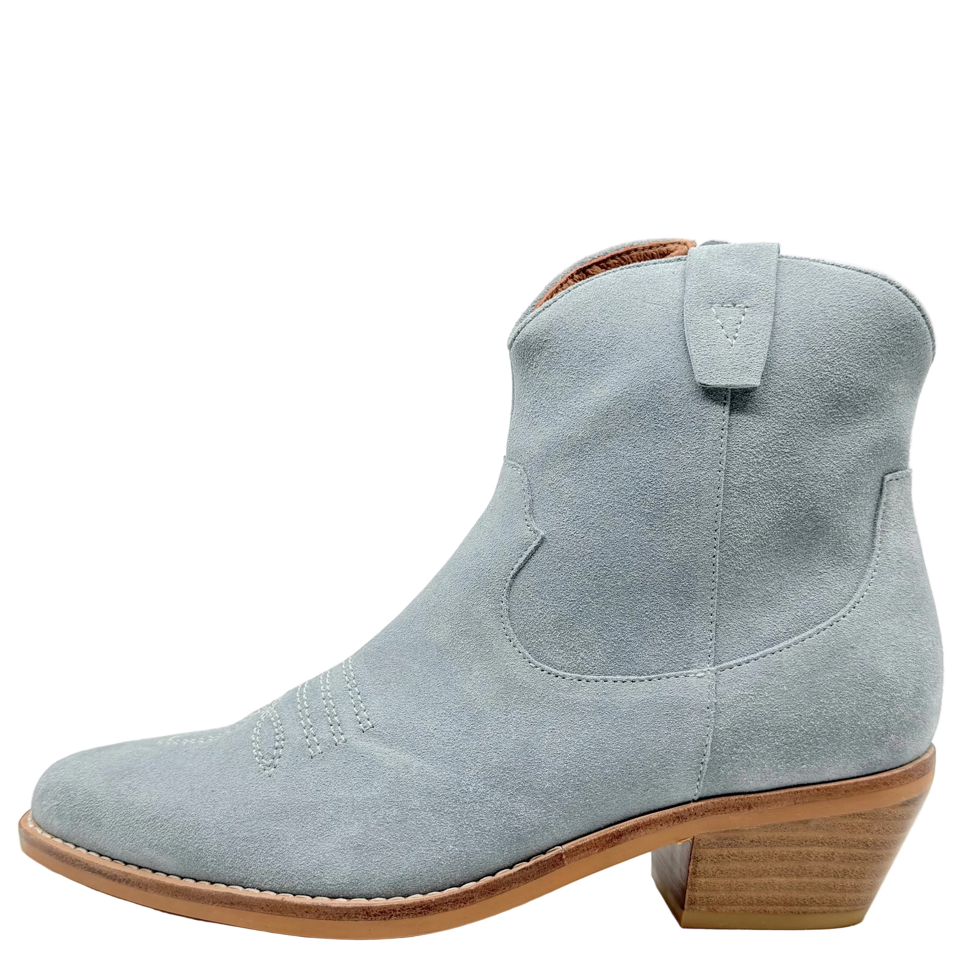 Django & Juliette Elpidas Western Ankle Boot Denim Suede