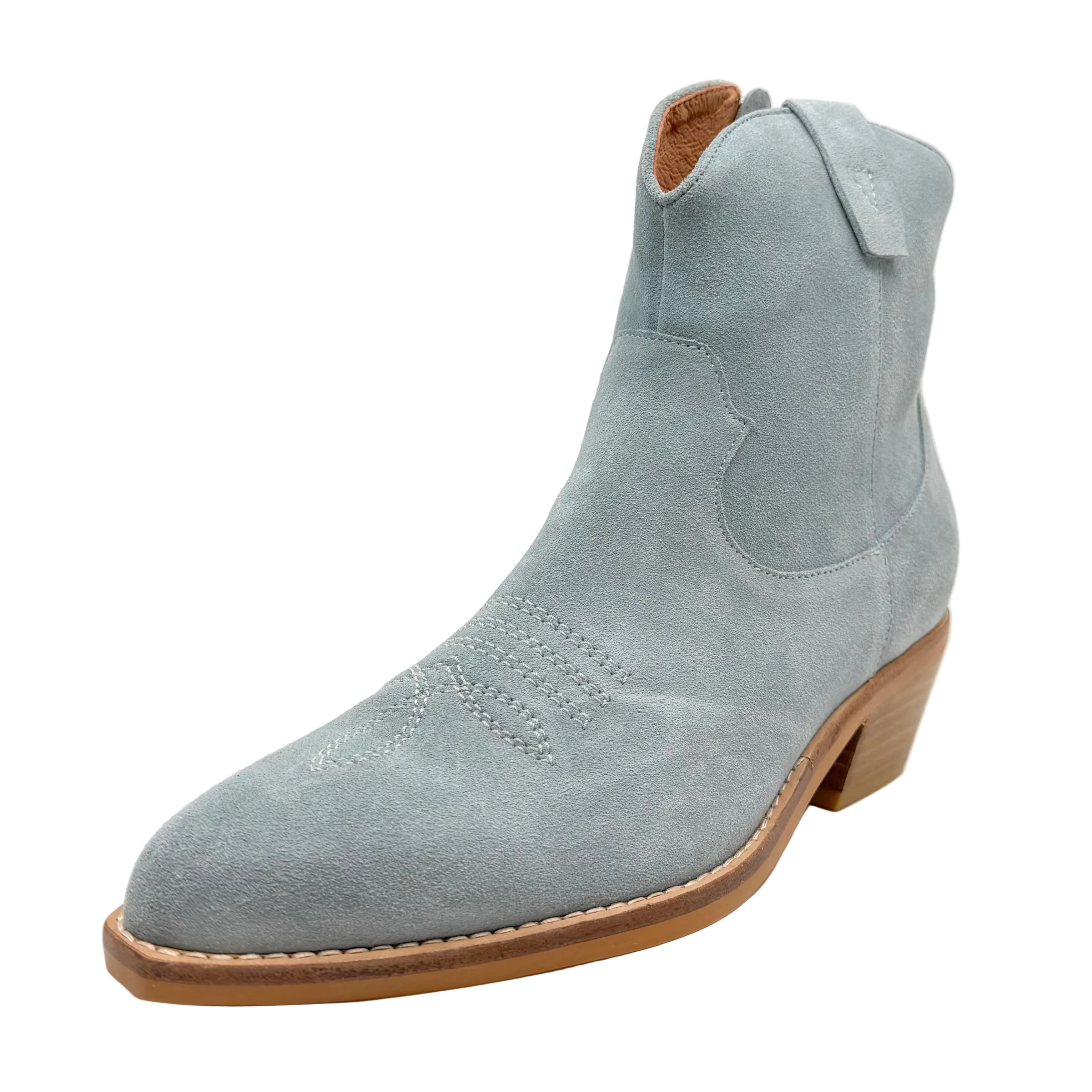 Django & Juliette Elpidas Western Ankle Boot Denim Suede