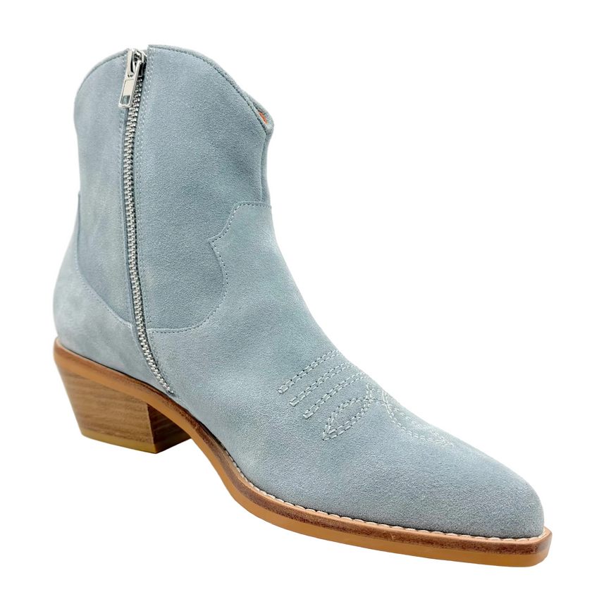 Django & Juliette Elpidas Western Ankle Boot Denim Suede