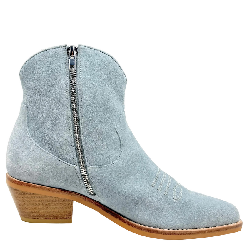 Django & Juliette Elpidas Western Ankle Boot Denim Suede