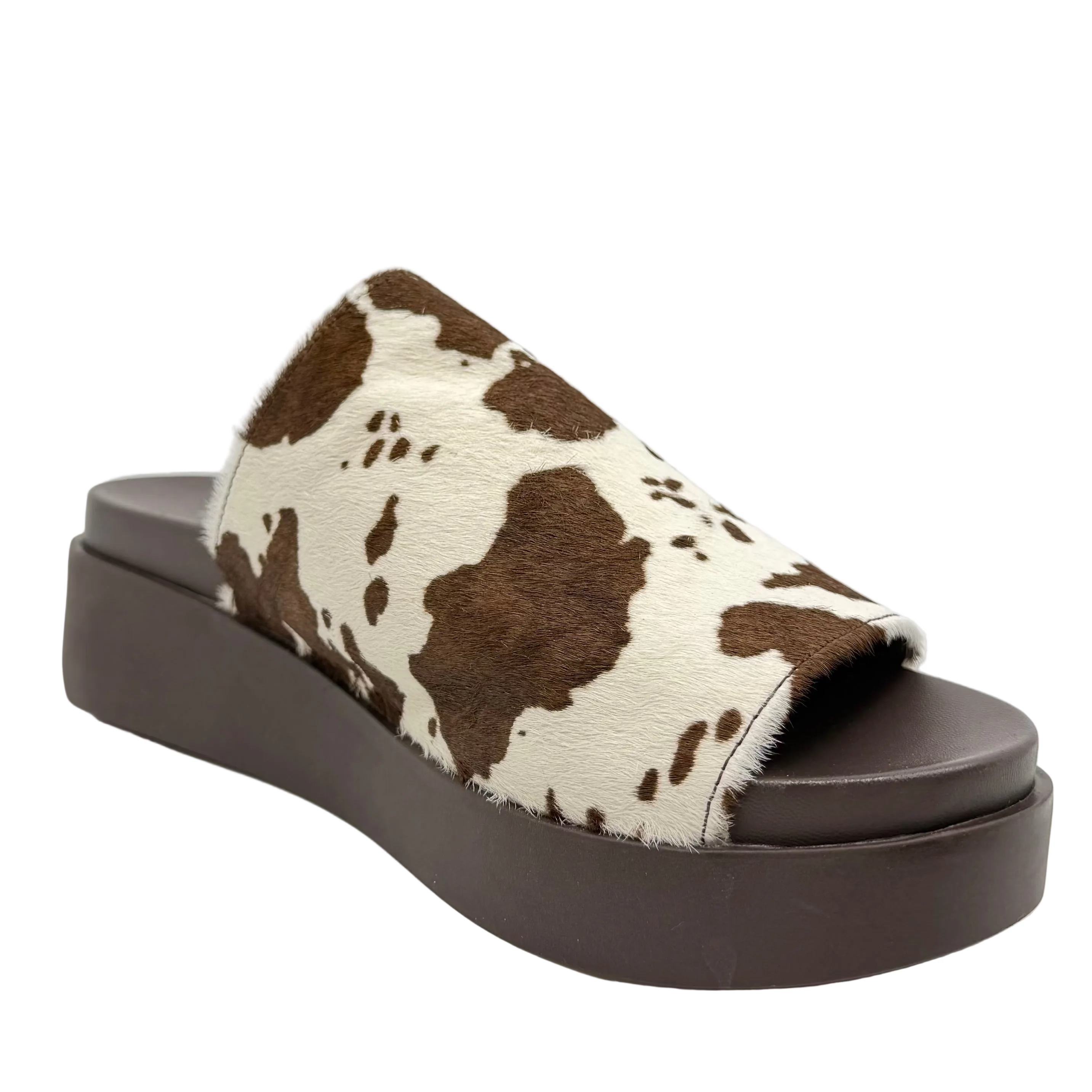 Django & Juliette Soffia Platform Slide Sandals White/ Choc Pony