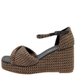 Django & Juliette Cotton Wedge Heels Black Tan Raffia