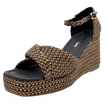 Django & Juliette Cotton Wedge Heels Black Tan Raffia