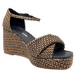 Django & Juliette Cotton Wedge Heels Black Tan Raffia