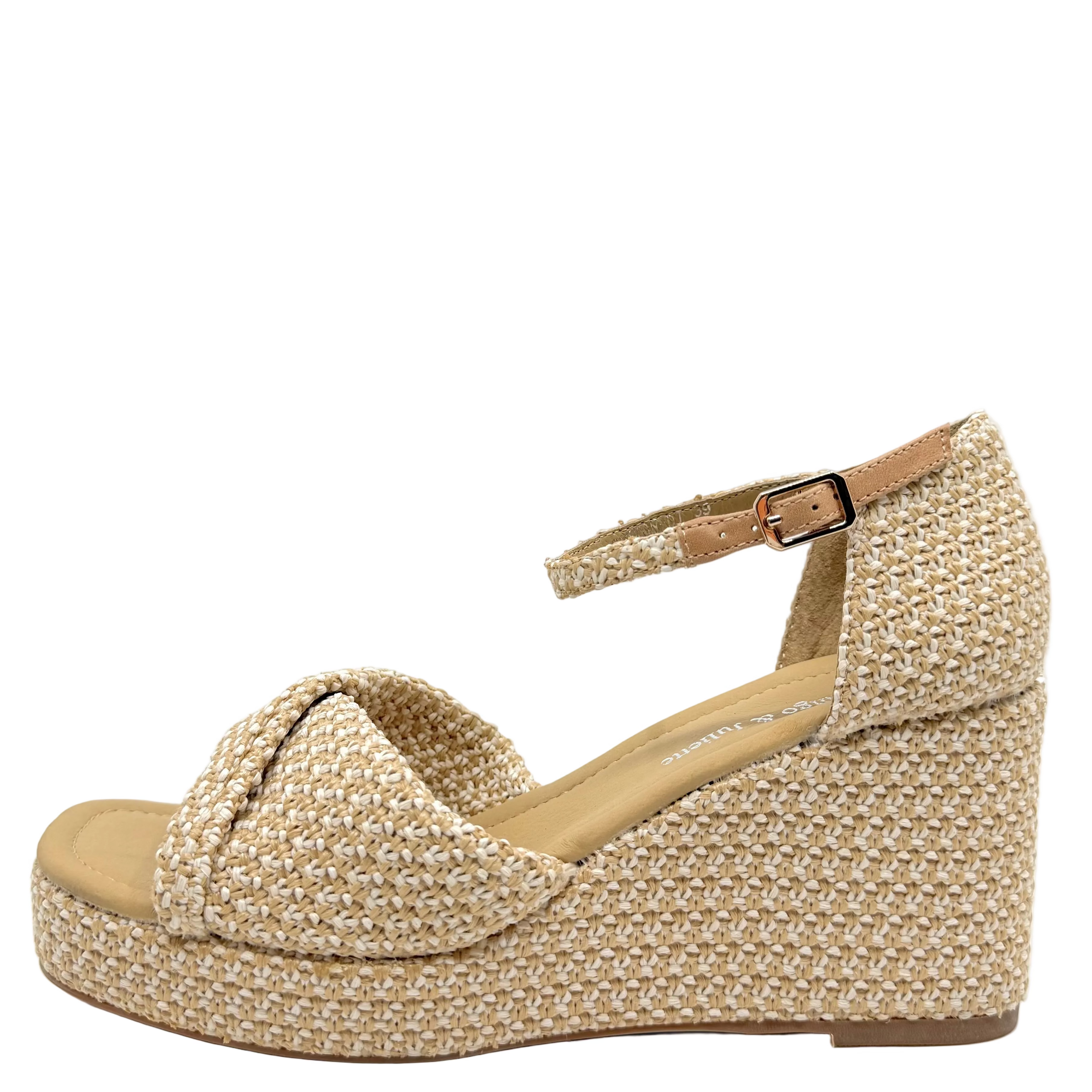 Django & Juliette Cotton Wedge Heels Ivory Natural Raffia