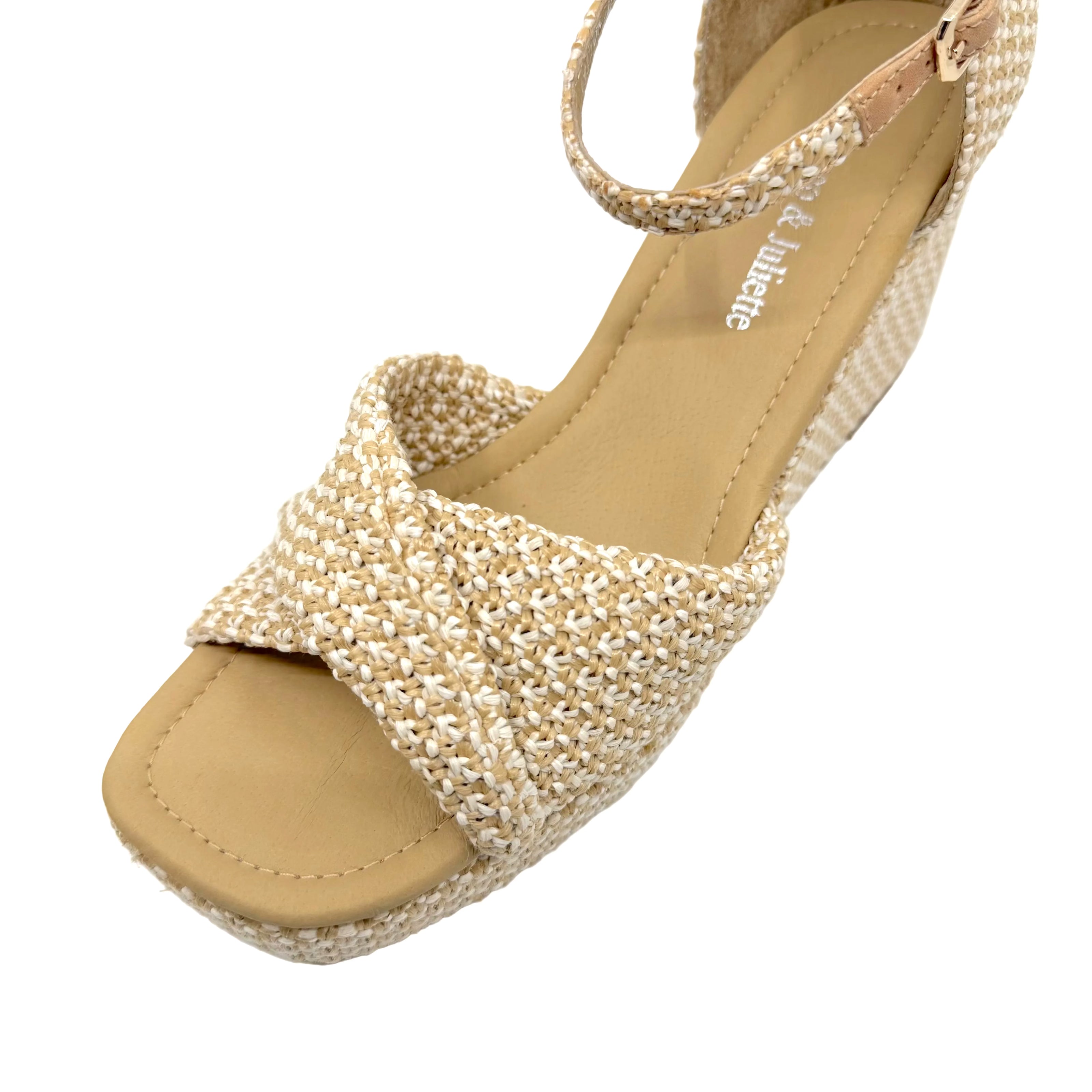 Django & Juliette Cotton Wedge Heels Ivory Natural Raffia
