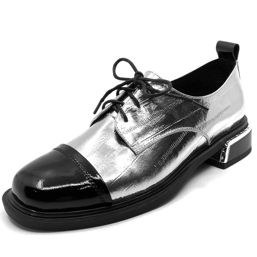 Alfie & Evie Boxer Black Patent Leather/ Silver