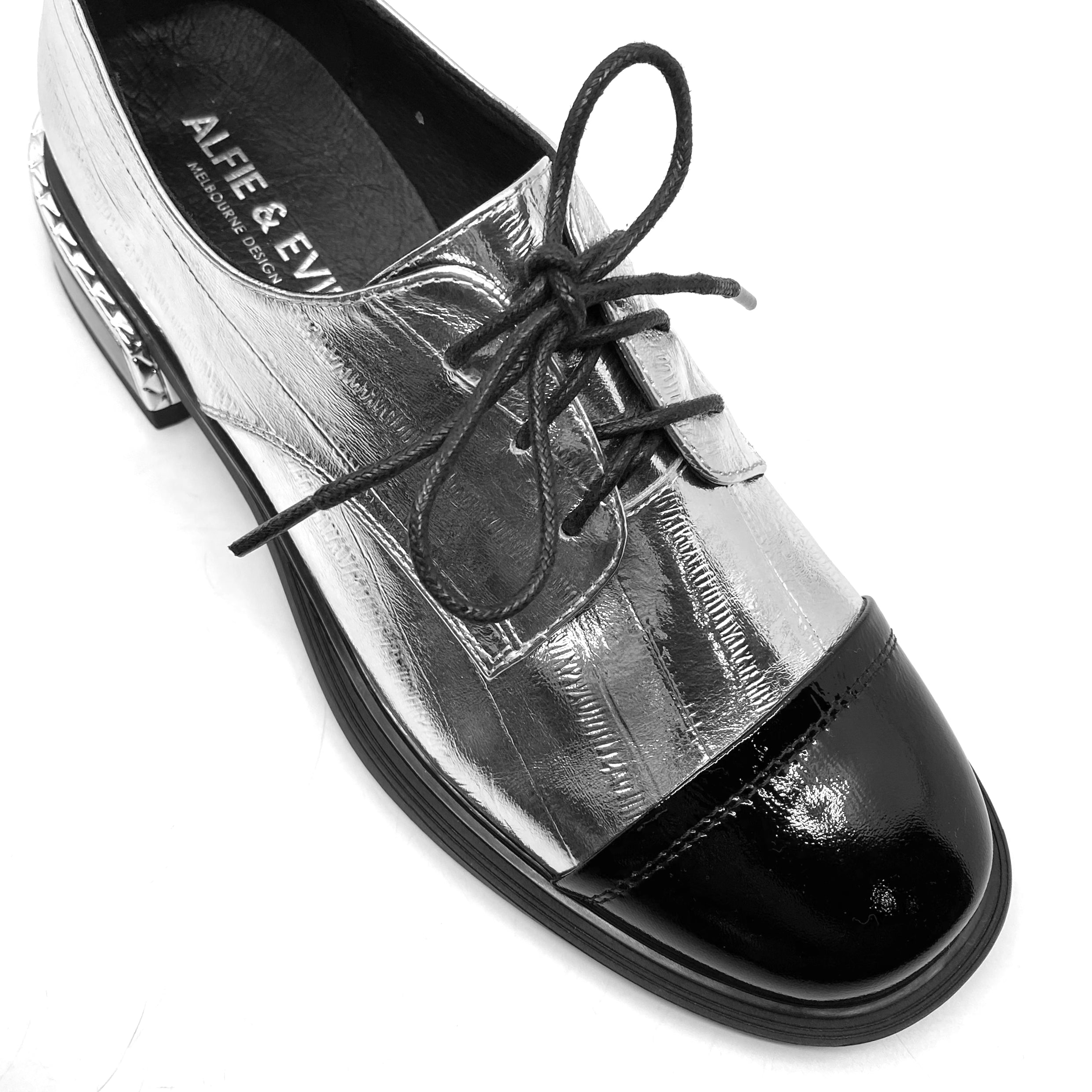 Alfie & Evie Boxer Black Patent Leather/ Silver