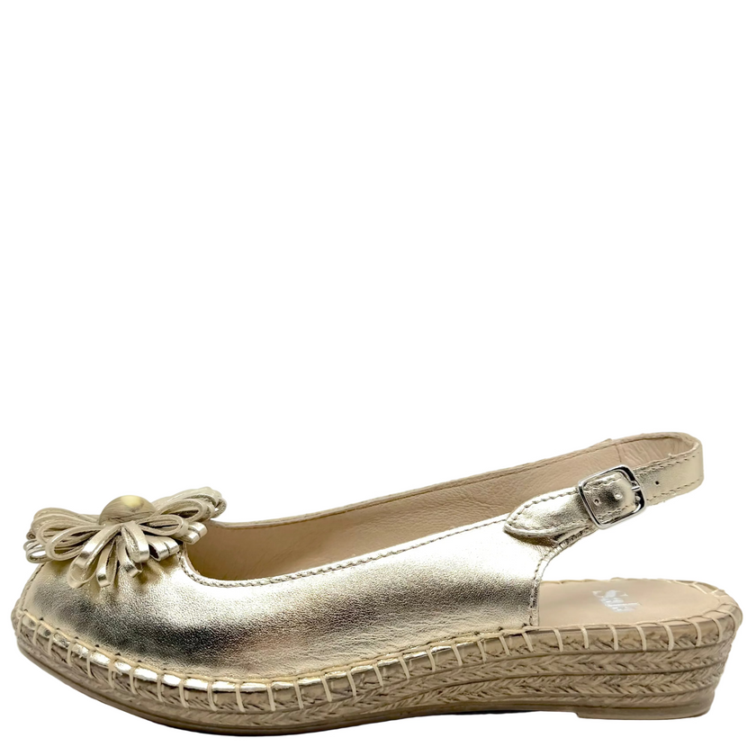 Sala Erica Flower Detail Espadrille Sandals Platino Soft Gold