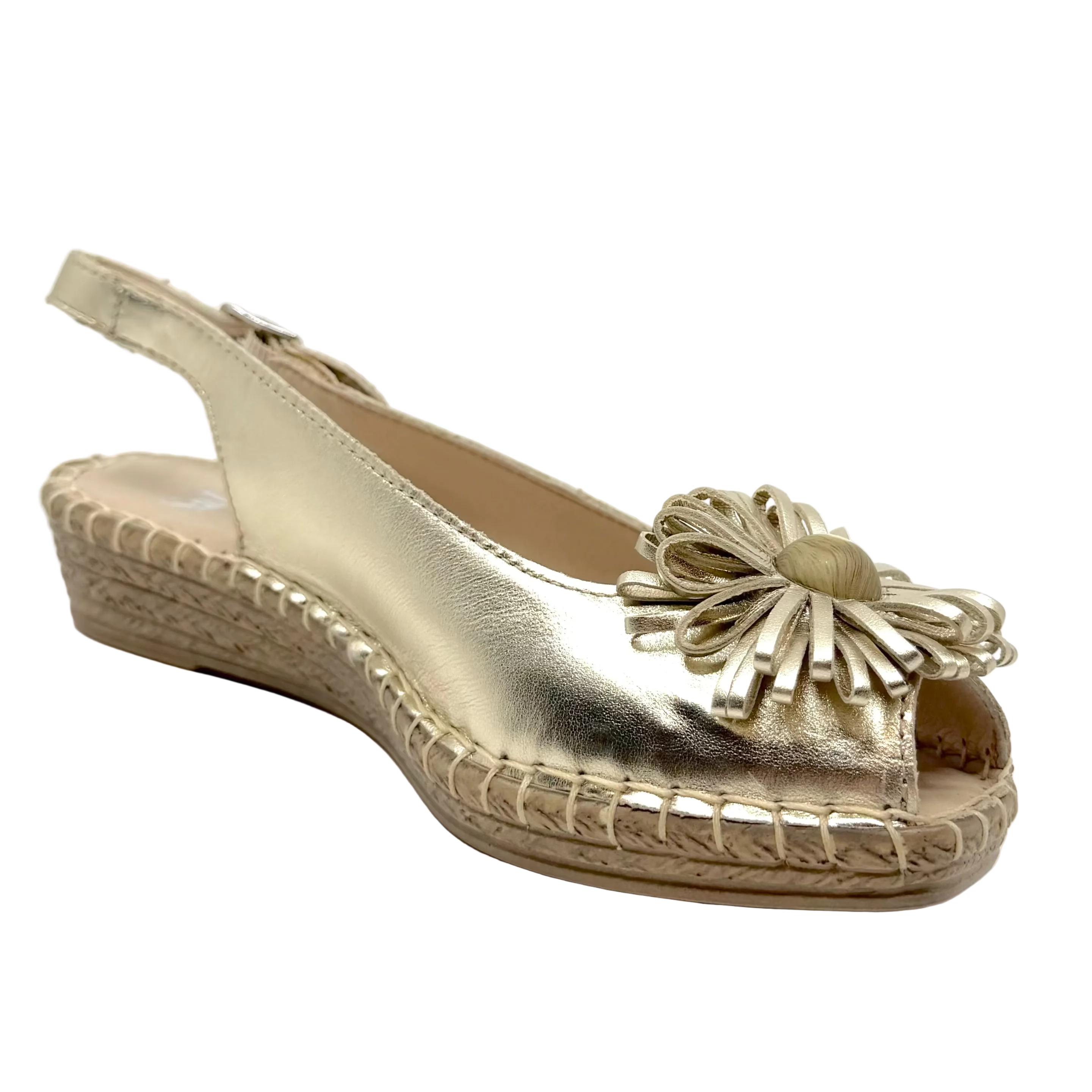 Sala Erica Flower Detail Espadrille Sandals Platino Soft Gold