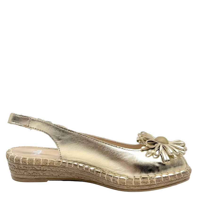 Sala Erica Flower Detail Espadrille Sandals Platino Soft Gold