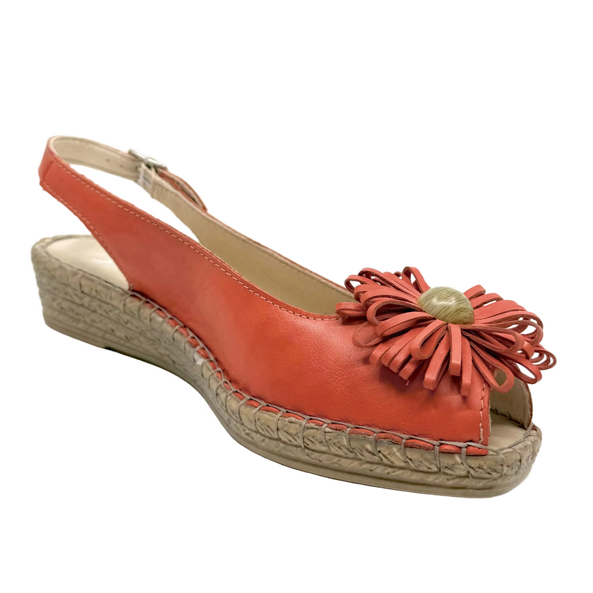 Sala Erica Flower Detail Espadrille Sandals Rosso Coral Red