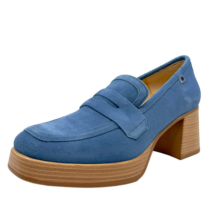 Dorking D9440 Cristel Stacked Loafer Heels Blue Nubuck