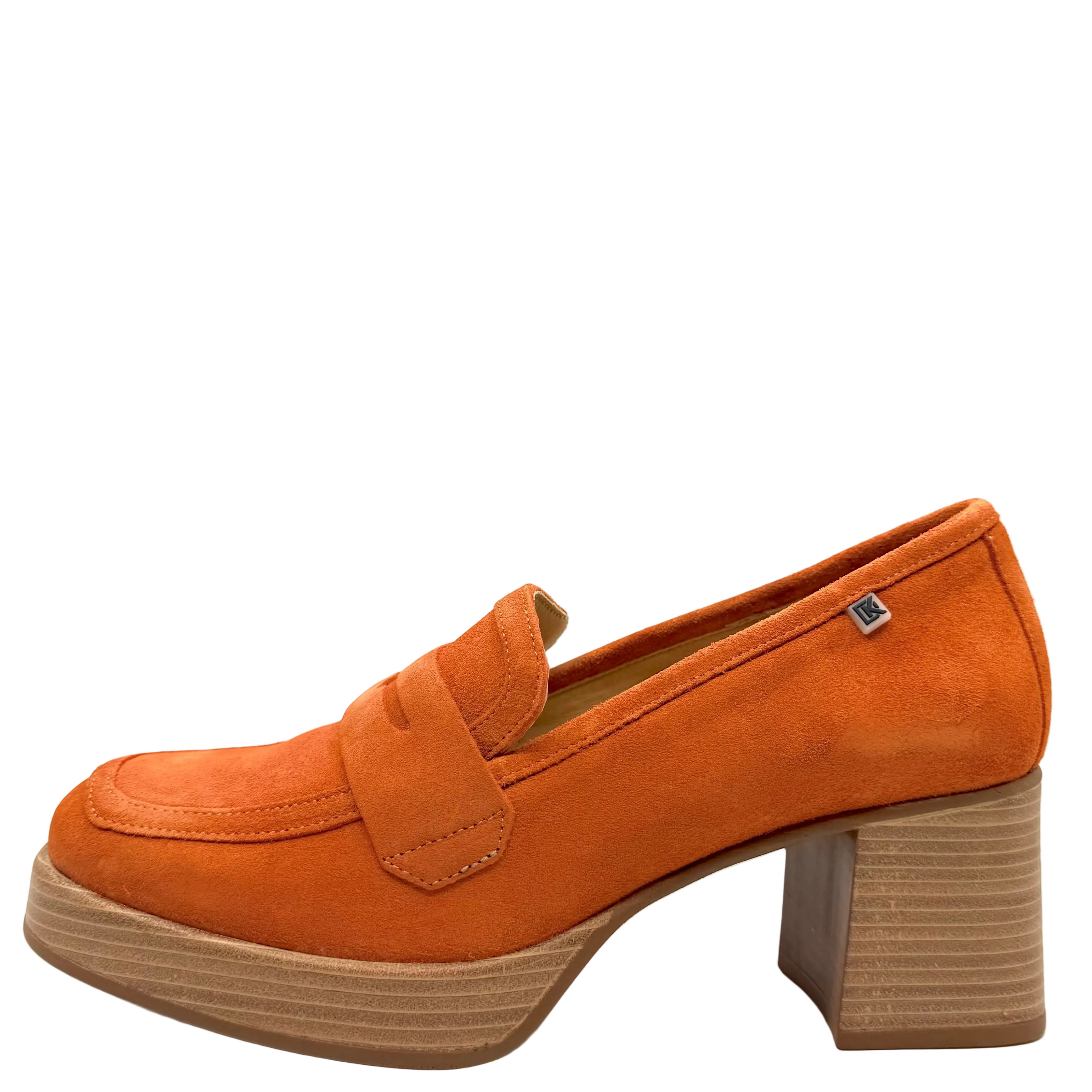 Dorking D9440 Cristel Stacked Laofer Heels Orange Nubuck