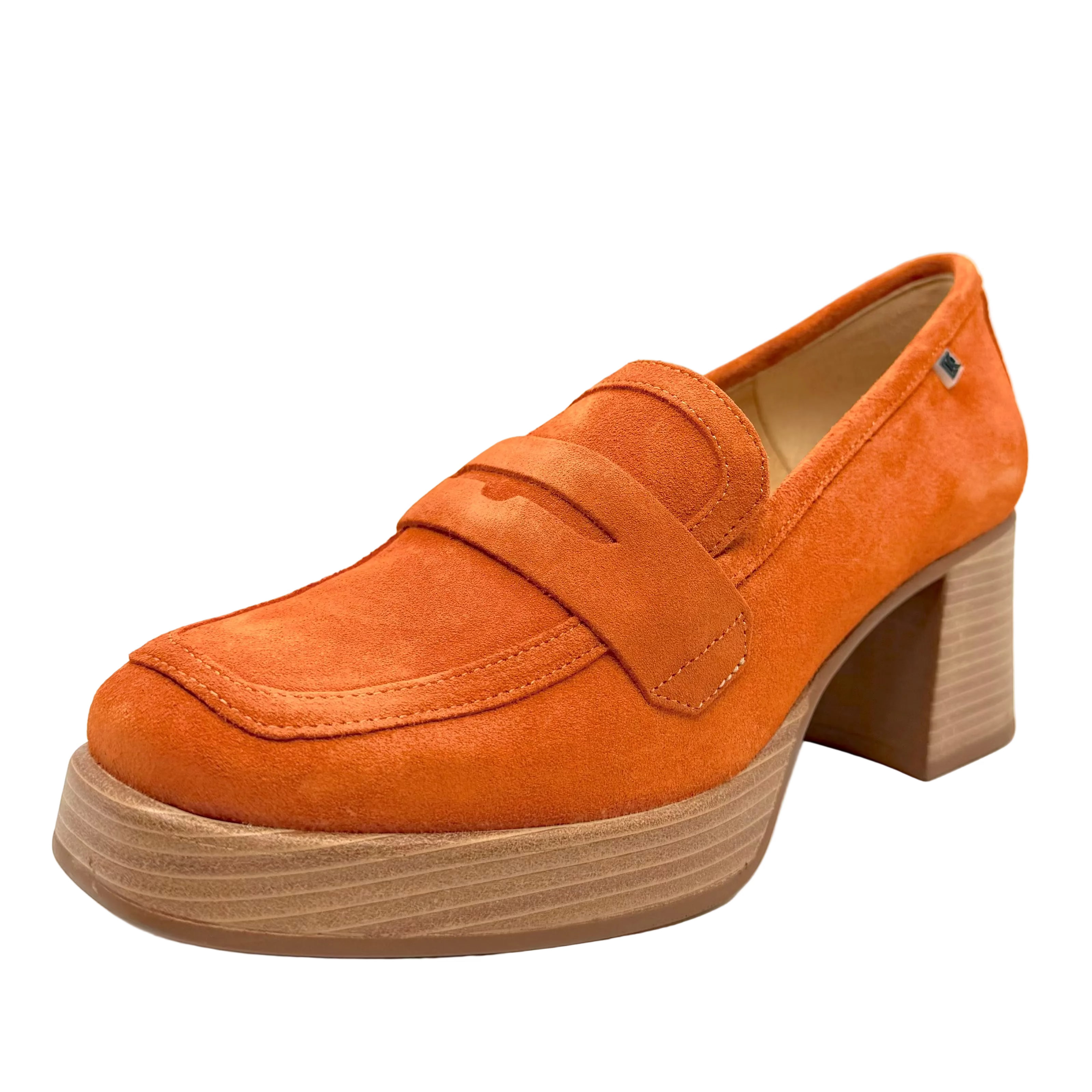 Dorking D9440 Cristel Stacked Laofer Heels Orange Nubuck