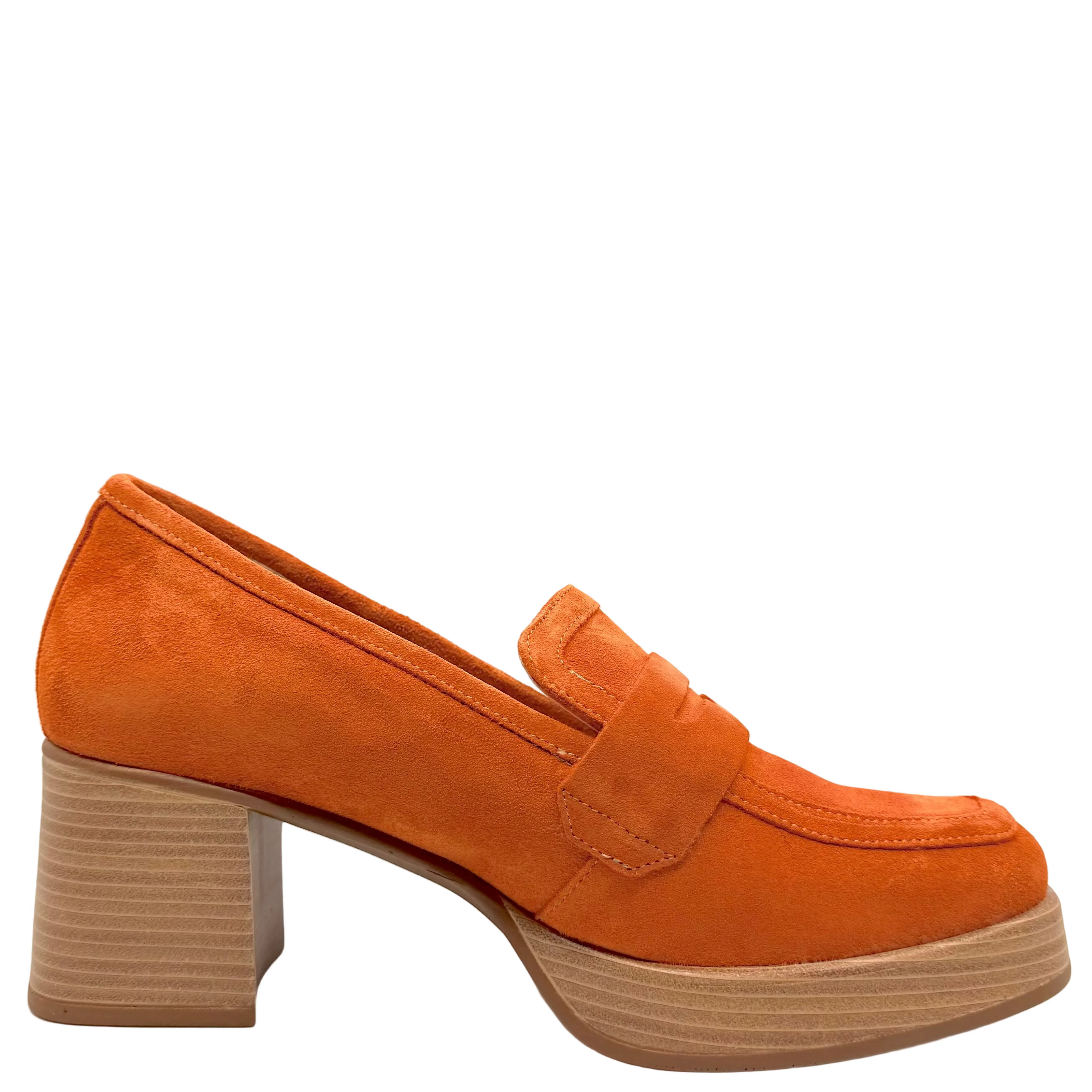 Dorking D9440 Cristel Stacked Laofer Heels Orange Nubuck