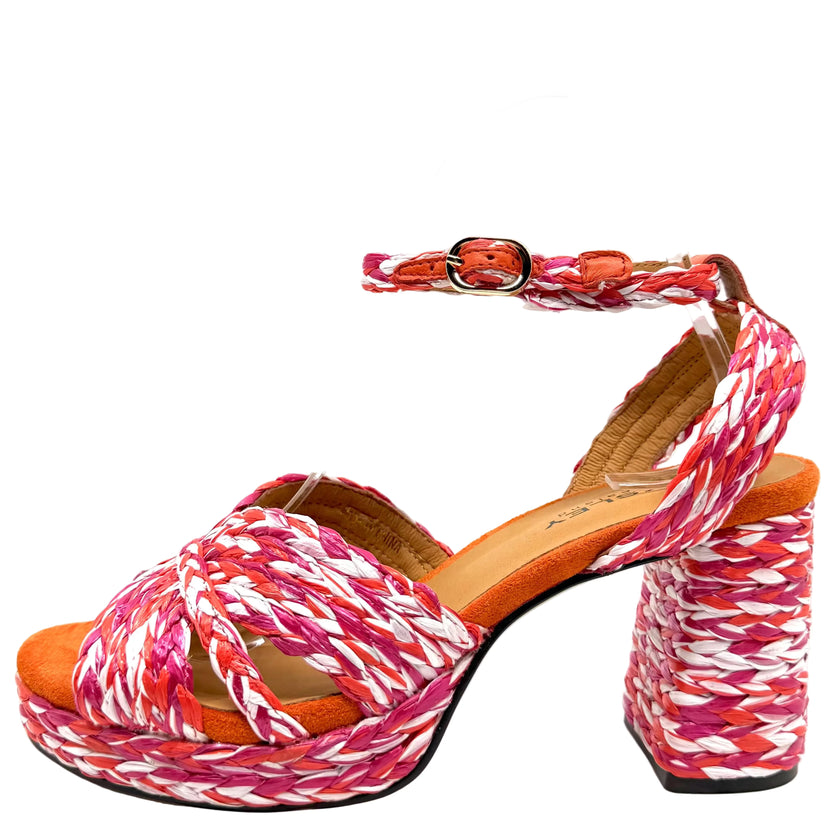 Bresley Sheriff Platform Heels Pink Multi Raffia