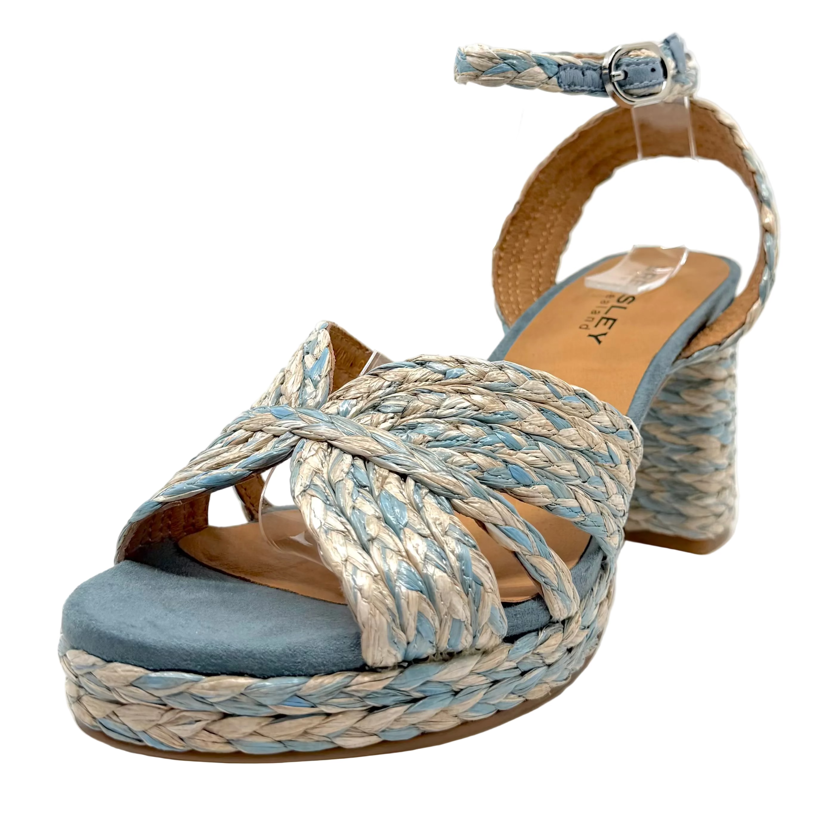 Bresley Sheriff Platform Heels Blue/Natural Raffia