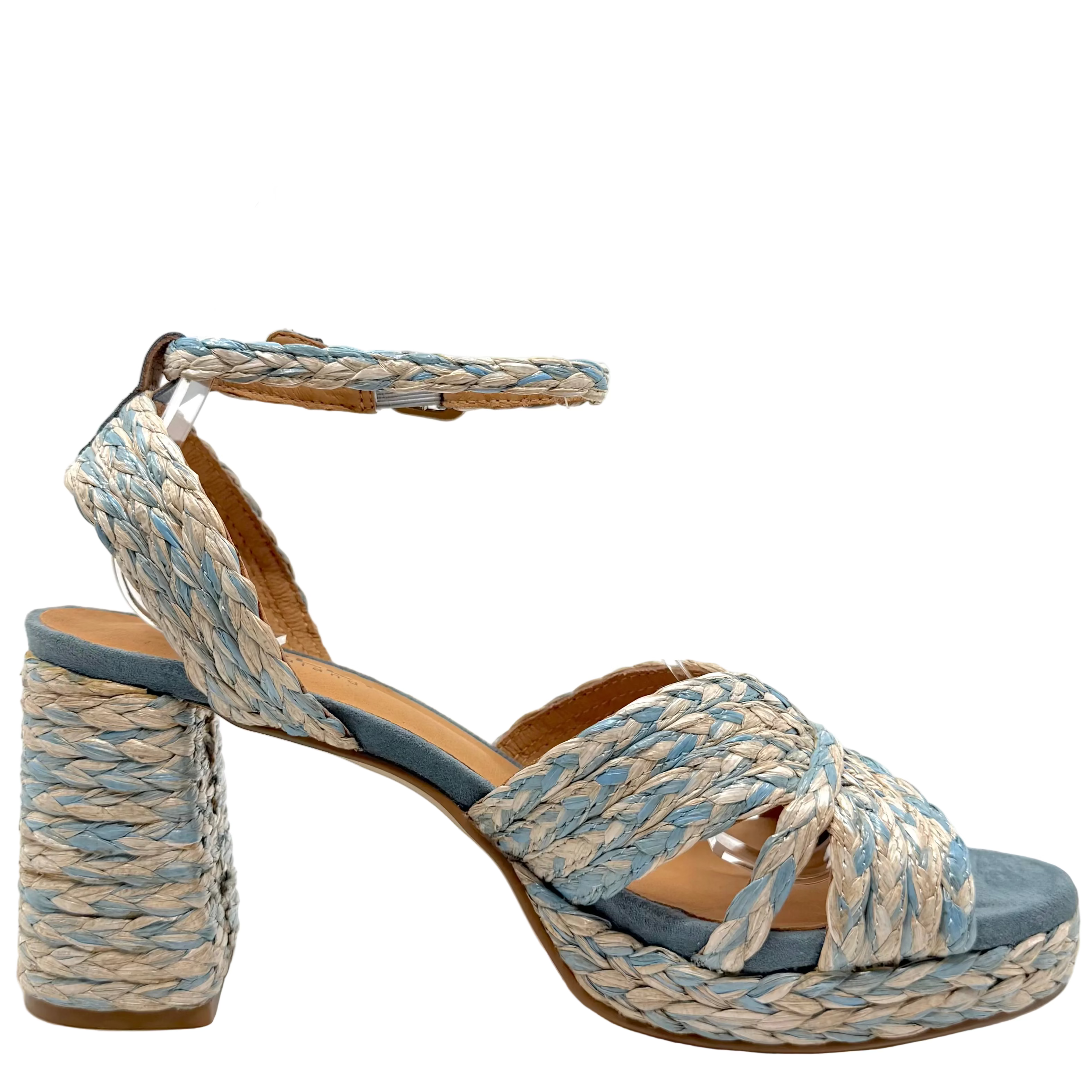 Bresley Sheriff Platform Heels Blue/Natural Raffia