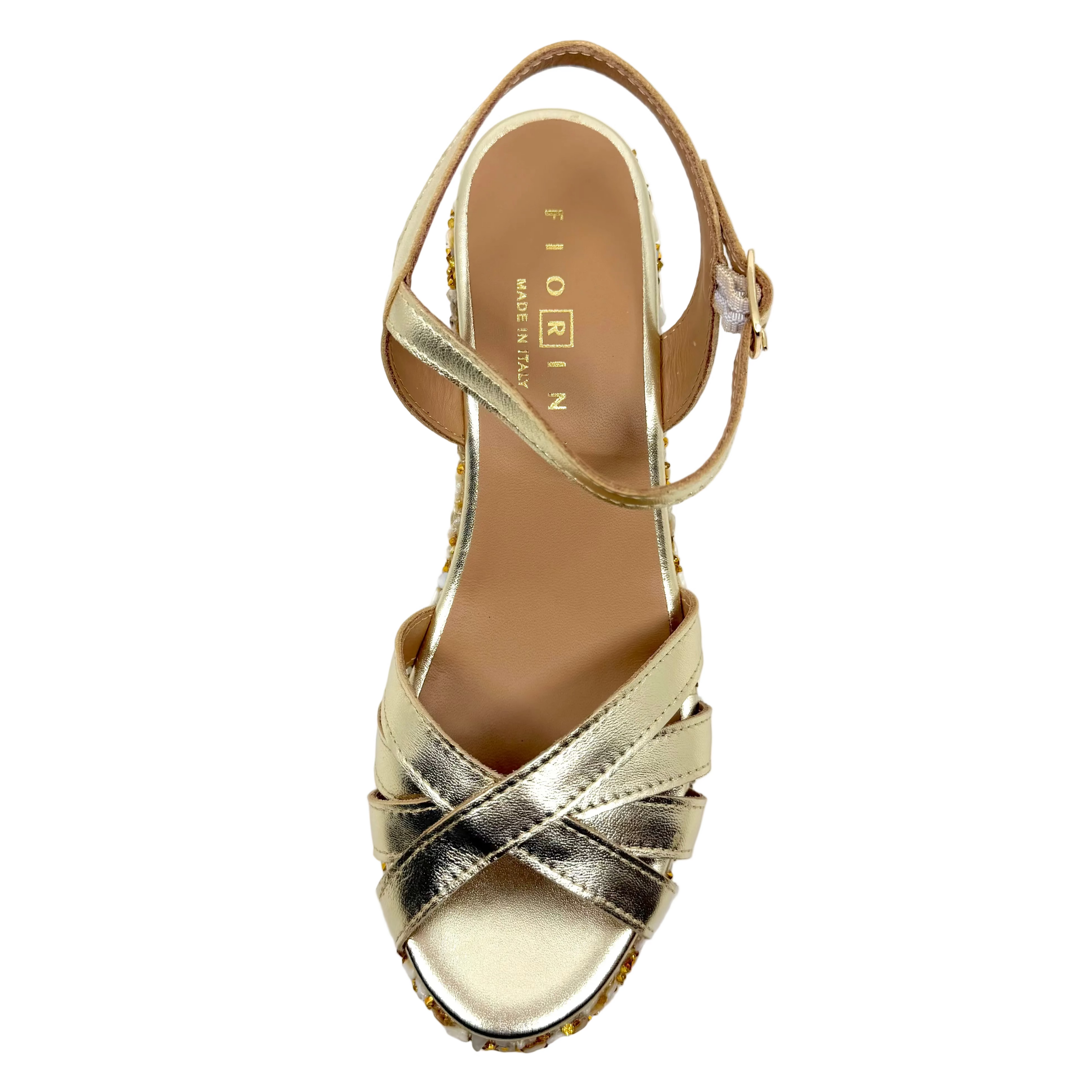 Fiorina Janine Embellished Wedge Sandals Gold Oro Leather