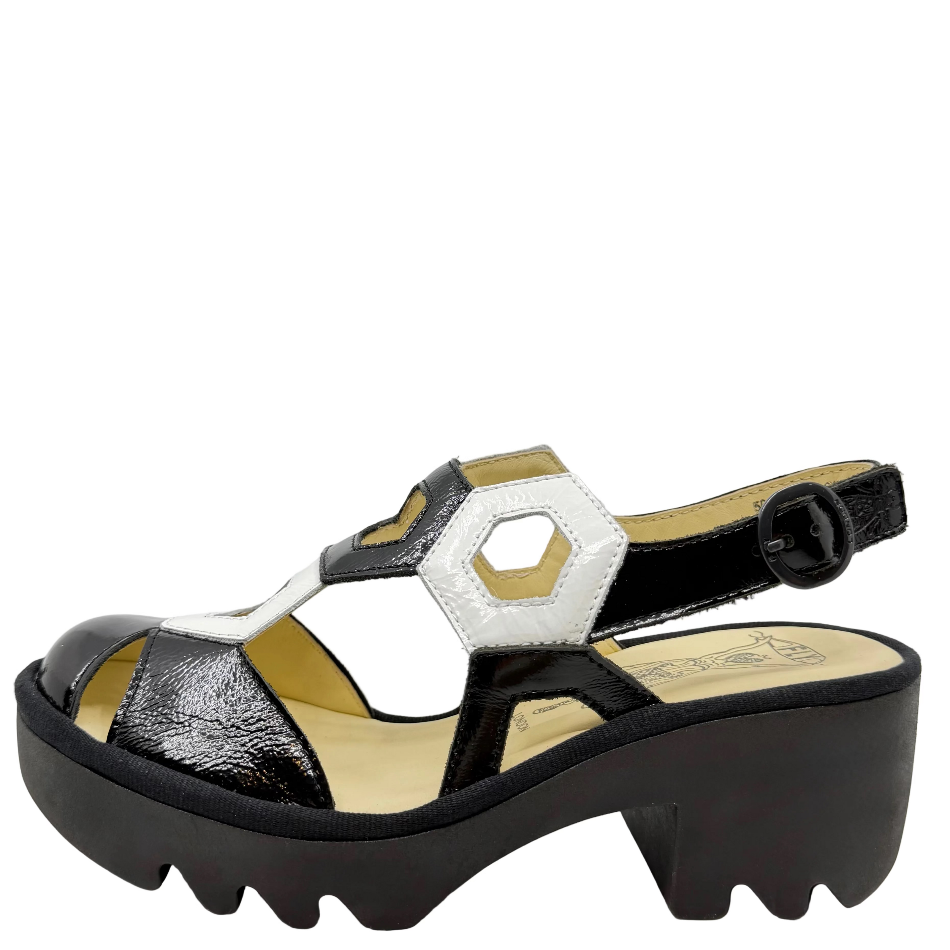Fly London Trul Platform Geo Sandals Black/ White