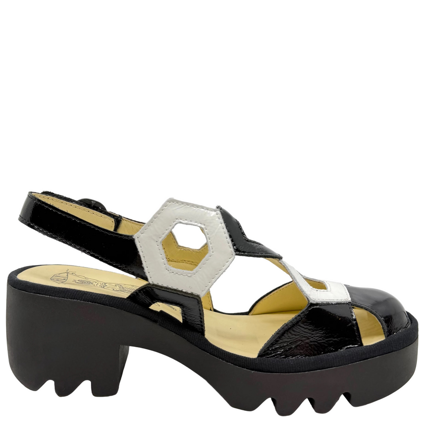 Fly London Trul Platform Geo Sandals Black/ White