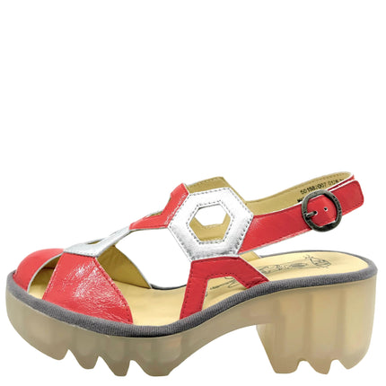 Fly London Trul Platform Geo Sandals Scarlet/ Silver