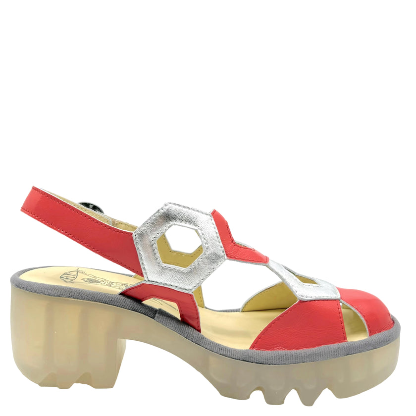 Fly London Trul Platform Geo Sandals Scarlet/ Silver