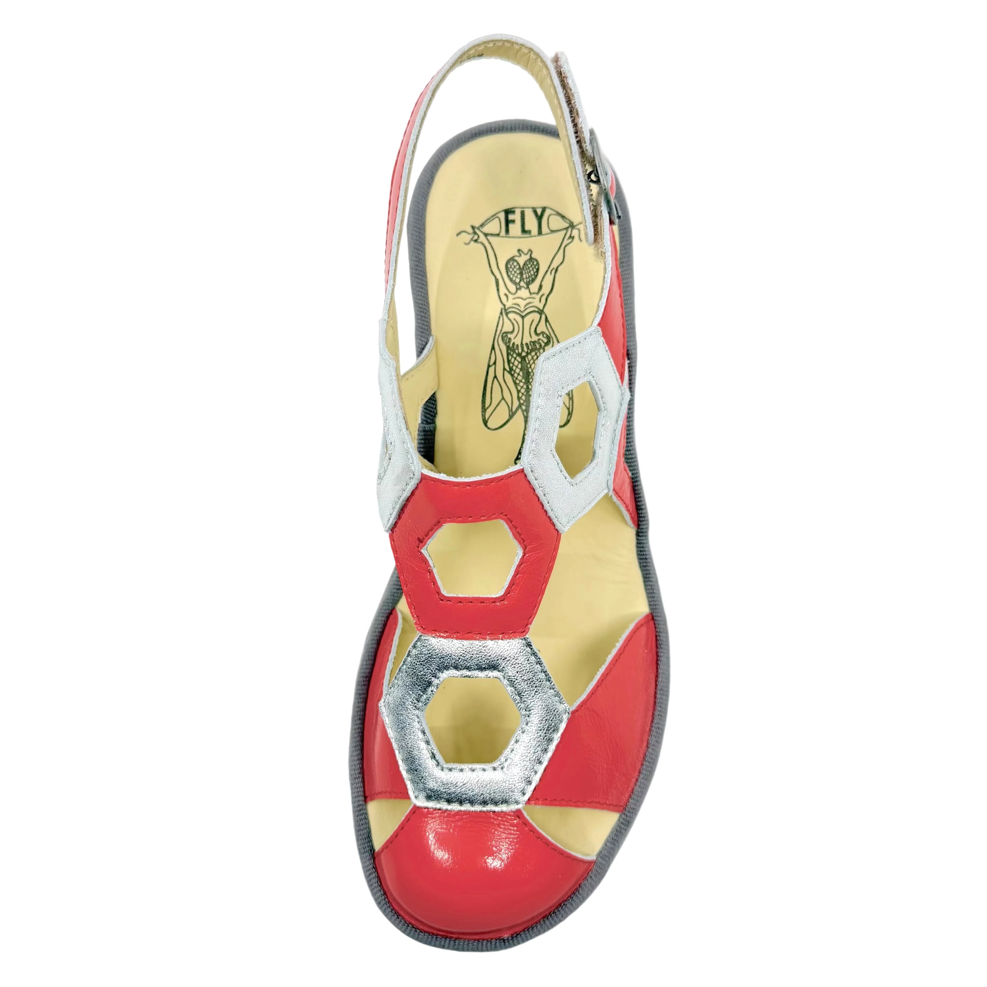 Fly London Trul Platform Geo Sandals Scarlet/ Silver