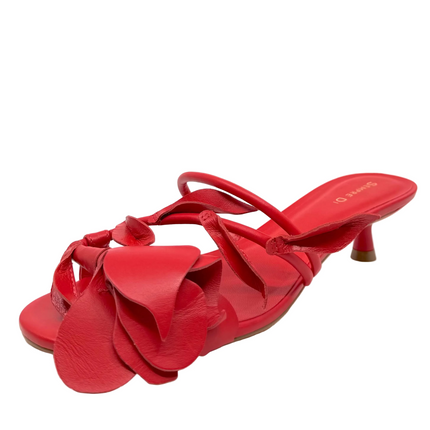 Sempre Di 946001 Flowering Kitten Heel Sandals Red Leather