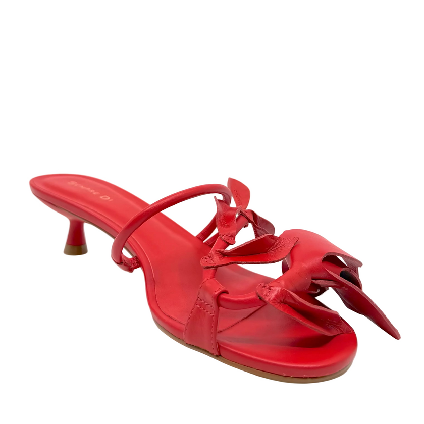Sempre Di 946001 Flowering Kitten Heel Sandals Red Leather