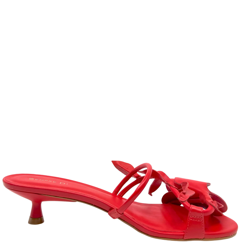 Sempre Di 946001 Flowering Kitten Heel Sandals Red Leather