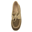Lodi A-Emi Perforated Rhinestone Loafers Sand Suede Leather