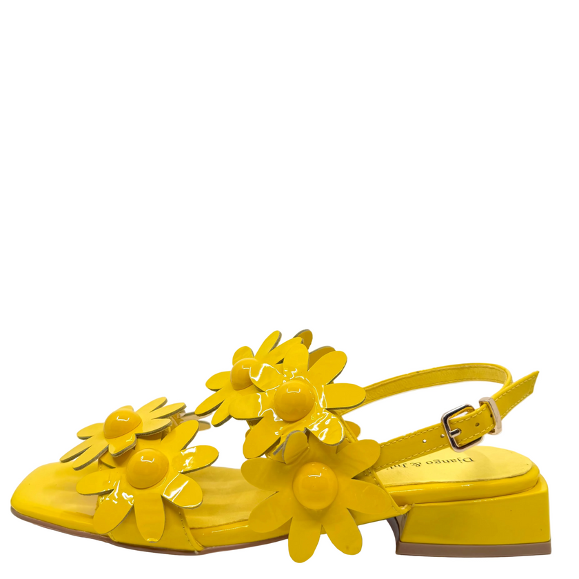 Django & Juliette Pellas Daisy Detail Sandals Yellow Patent Leather