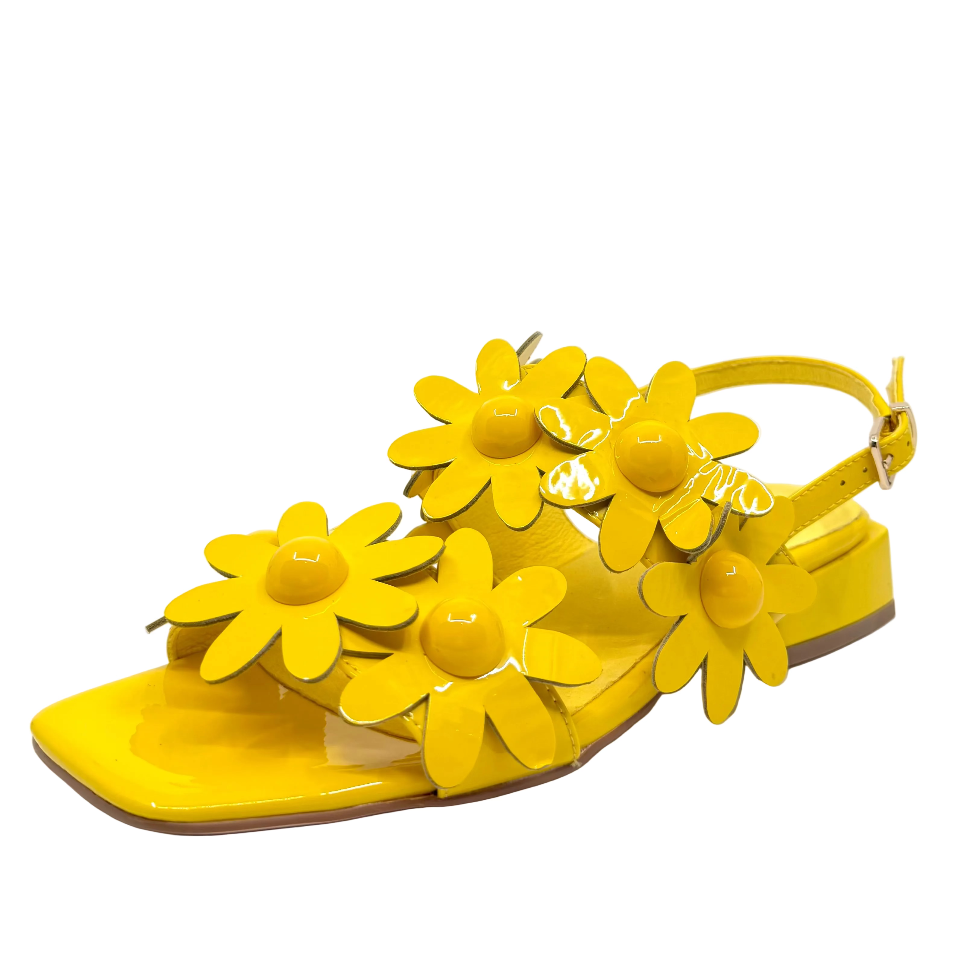 Django & Juliette Pellas Daisy Detail Sandals Yellow Patent Leather