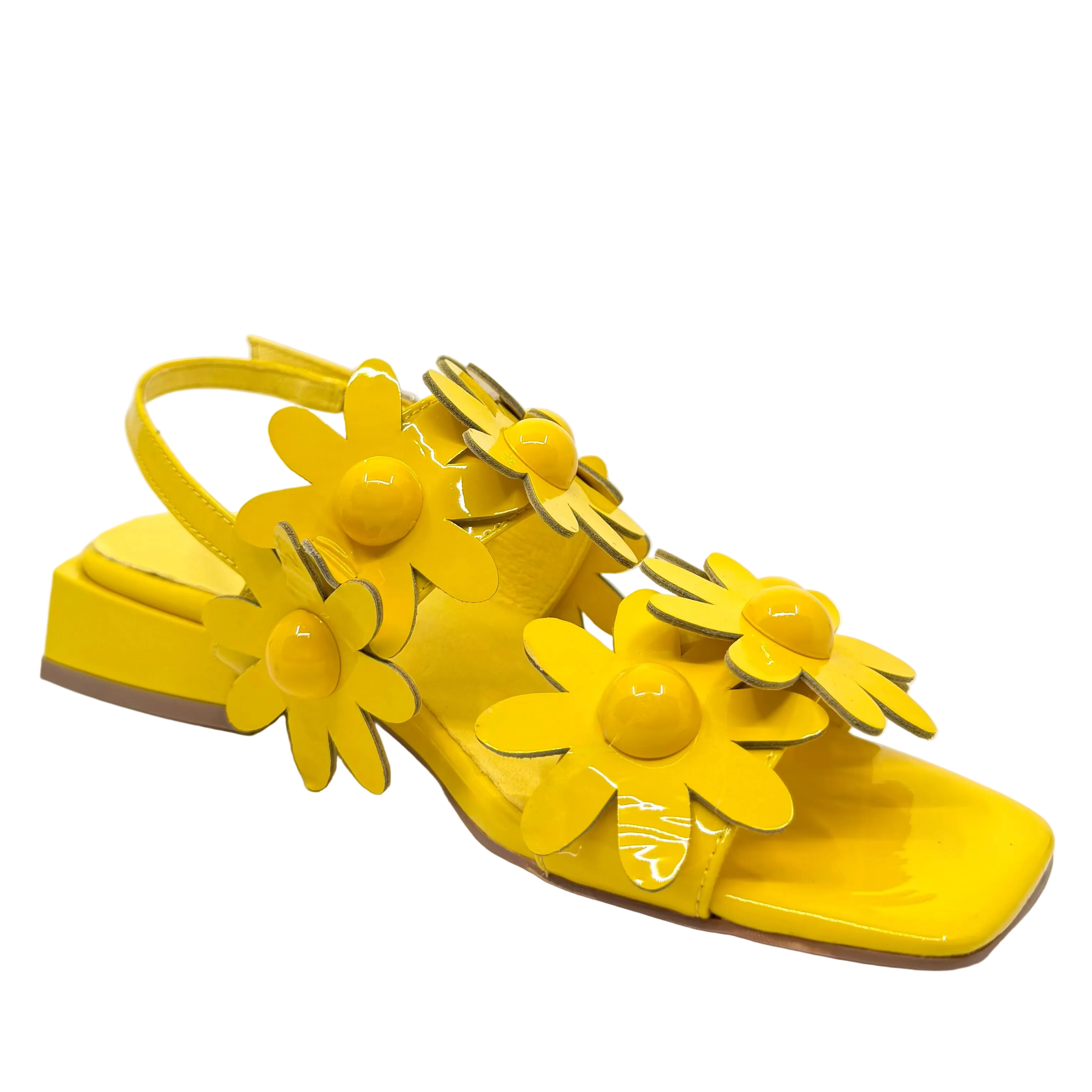 Django & Juliette Pellas Daisy Detail Sandals Yellow Patent Leather