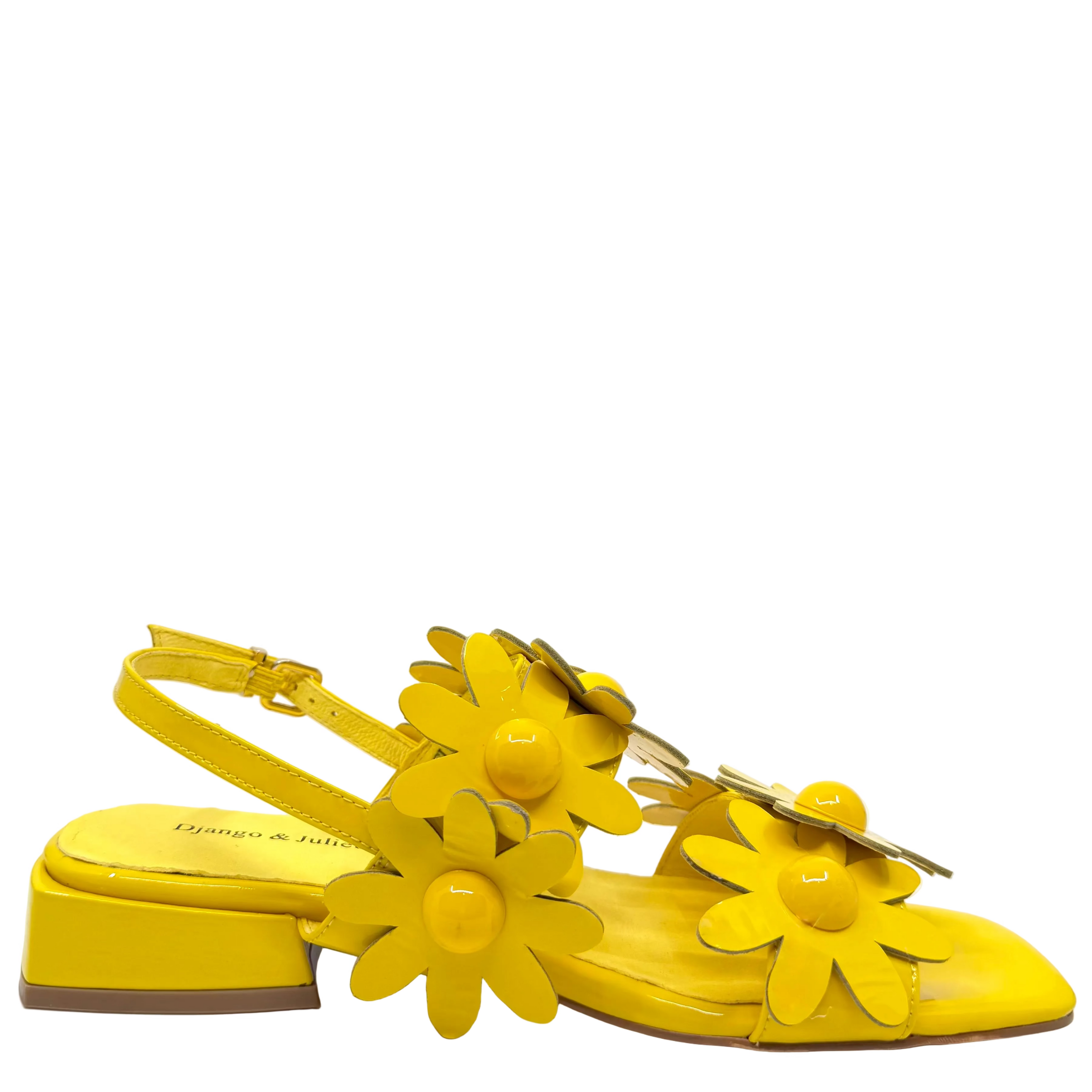 Django & Juliette Pellas Daisy Detail Sandals Yellow Patent Leather