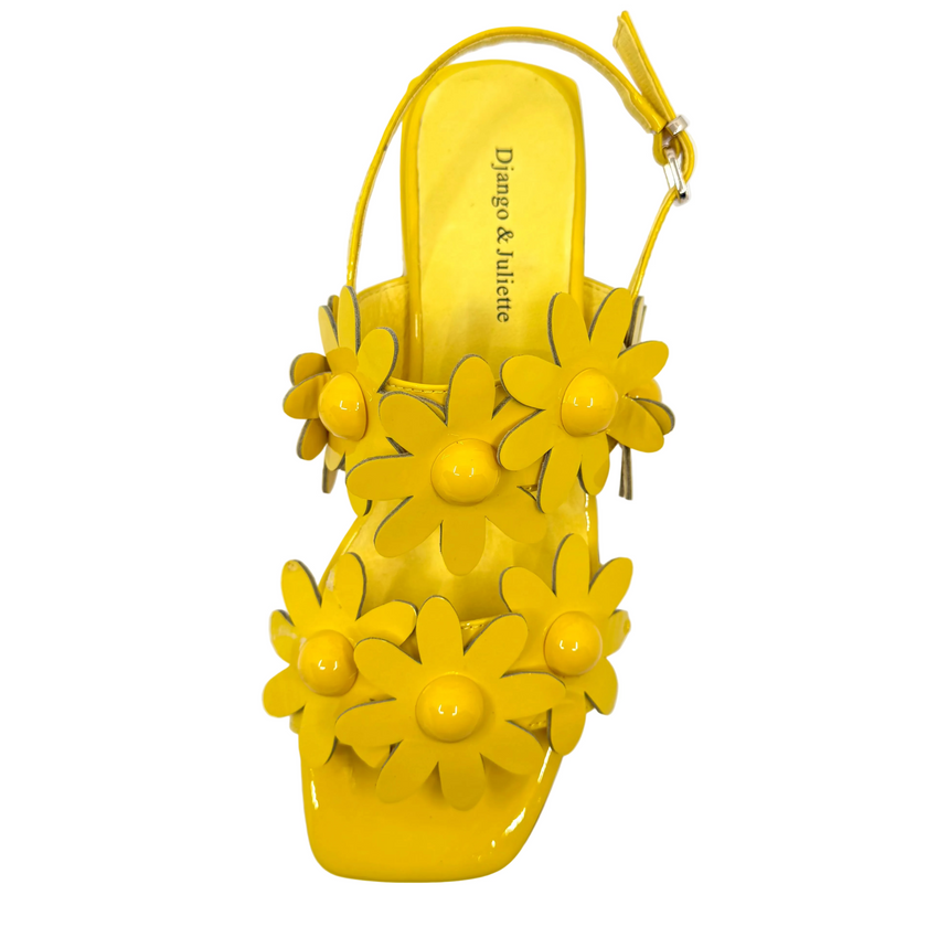 Django & Juliette Pellas Daisy Detail Sandals Yellow Patent Leather
