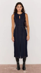 MINKPINK Raya Denim Belted Midi Dress Indigo