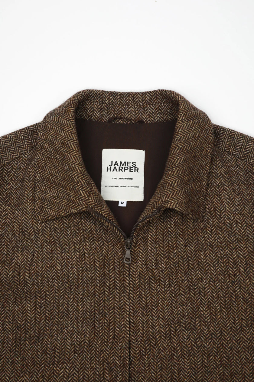 James Harper JHJ155 Herringbone Zip Jacket Brown